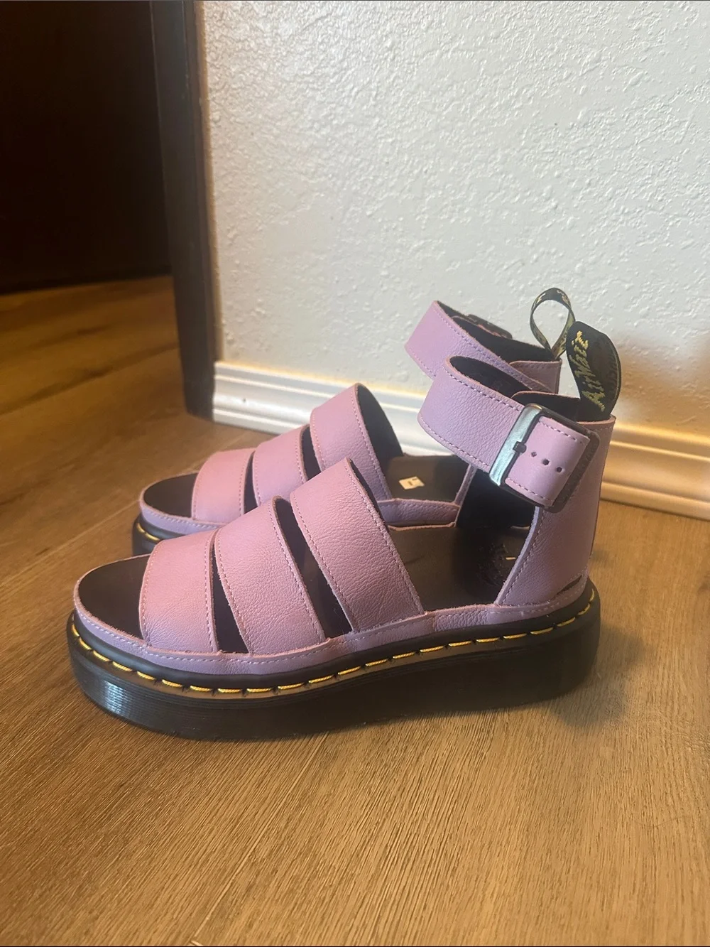 Purple Dr. Martens platform sandals
